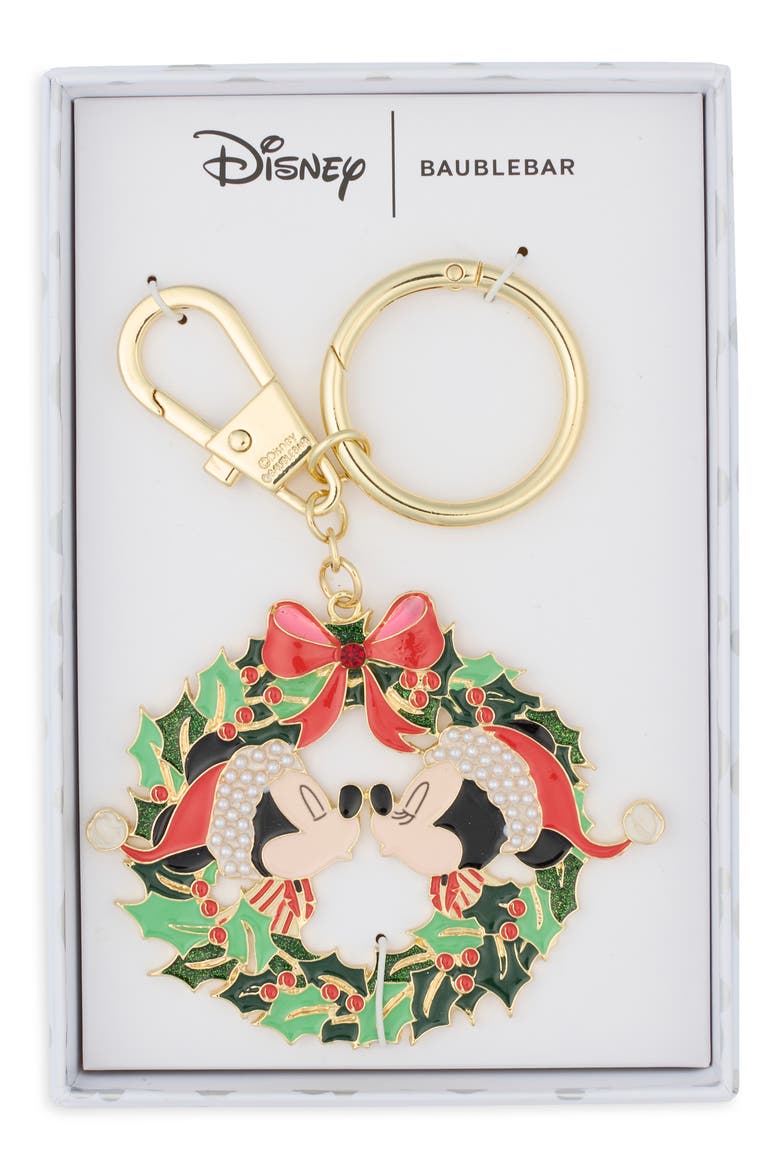 Disney Mickey & Minnie Holiday Wreath Bag Charm, Main, color, MULTI