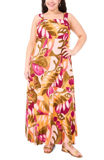 Vince Camuto Palm Print Maxi Sundress In Brown