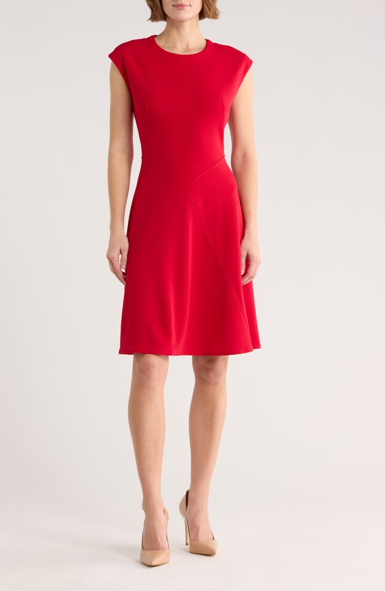 Calvin Klein Cap Sleeve A-Line Dress, Main, color, Red
