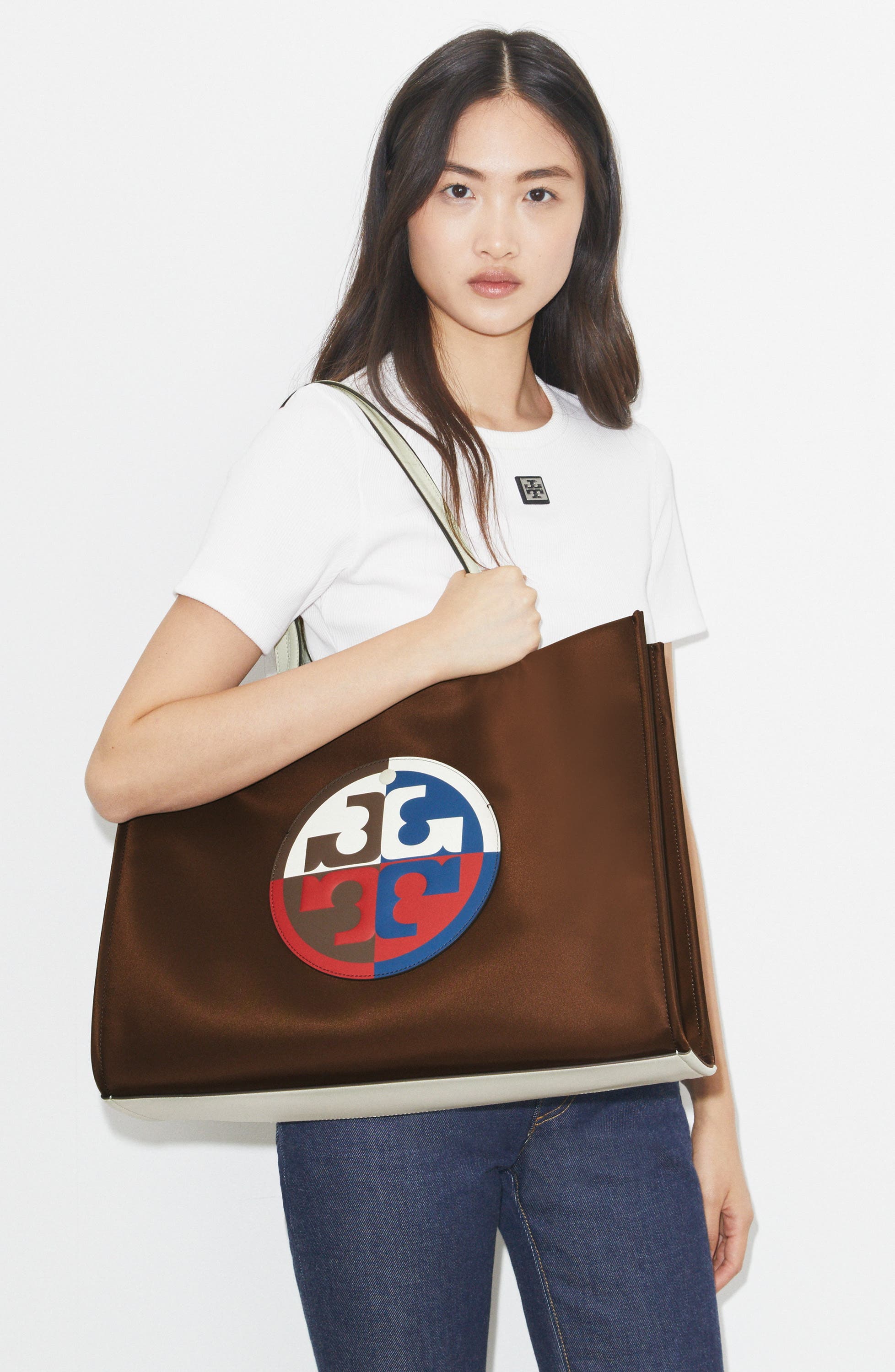 Tory Burch Ella Colorblock Nylon Tote, Alternate, color, 