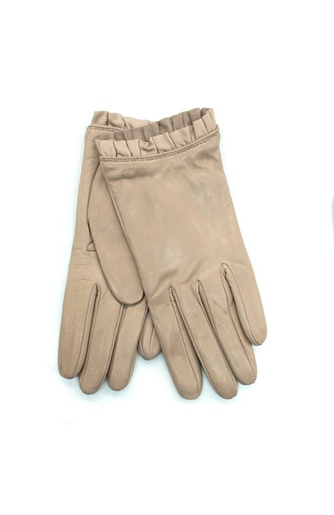 Leather gloves with ruffles