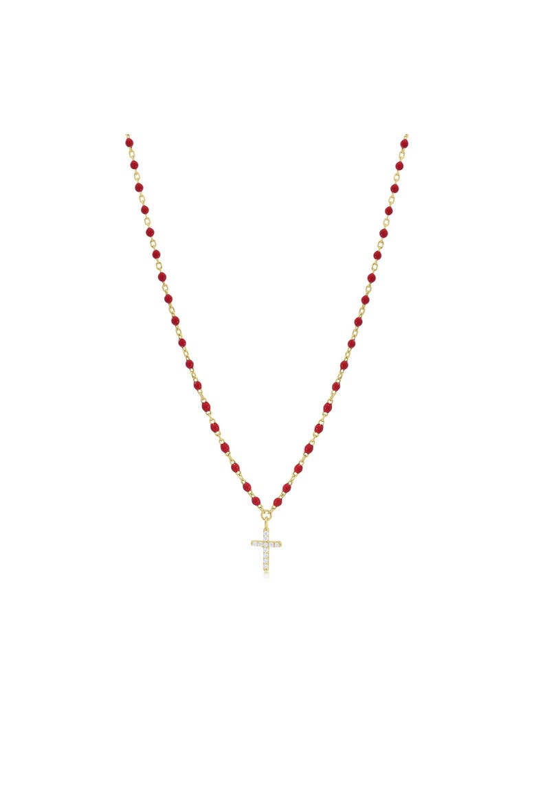 Red Enamel Bead Cross Necklace, Main, color, Red Enamel