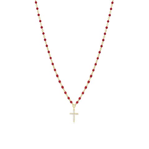 Red Enamel Bead Cross Necklace