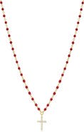 The Lovery Fine Jewelry Red Enamel Bead Cross Necklace