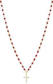 The Lovery Fine Jewelry Red Enamel Bead Cross Necklace