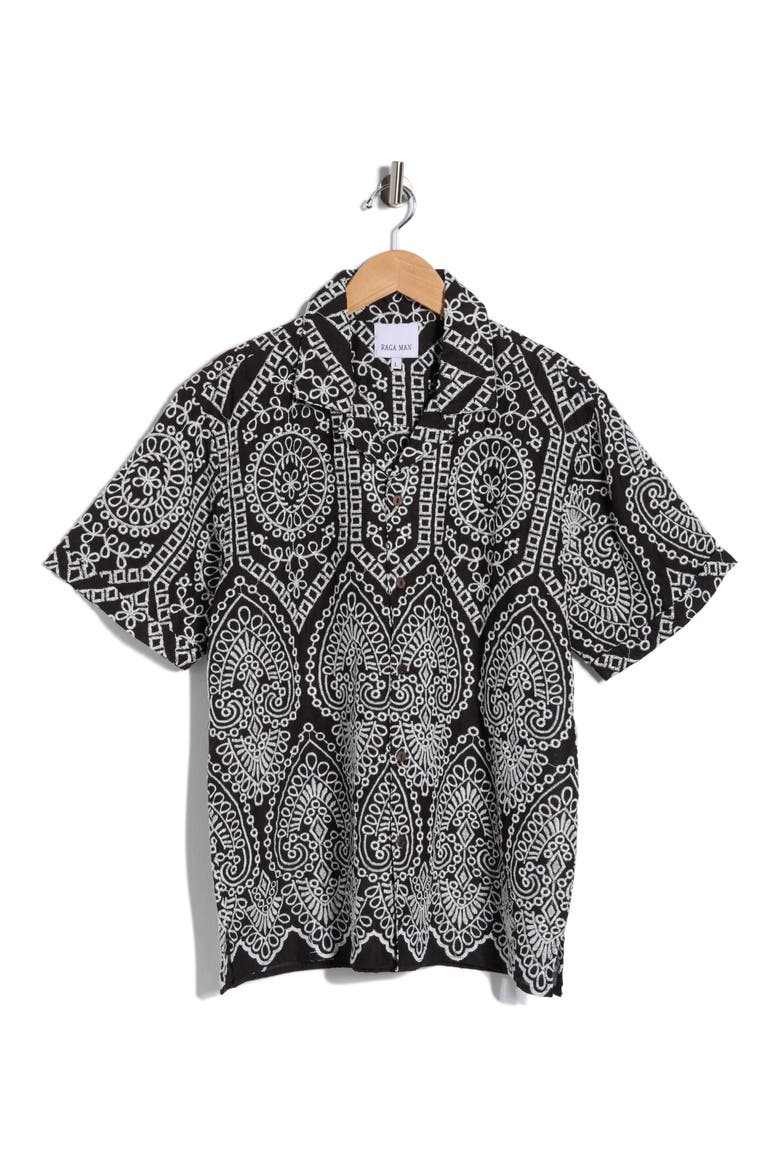 Aarush Cotton Camp Shirt, Alternate, color, BLACK