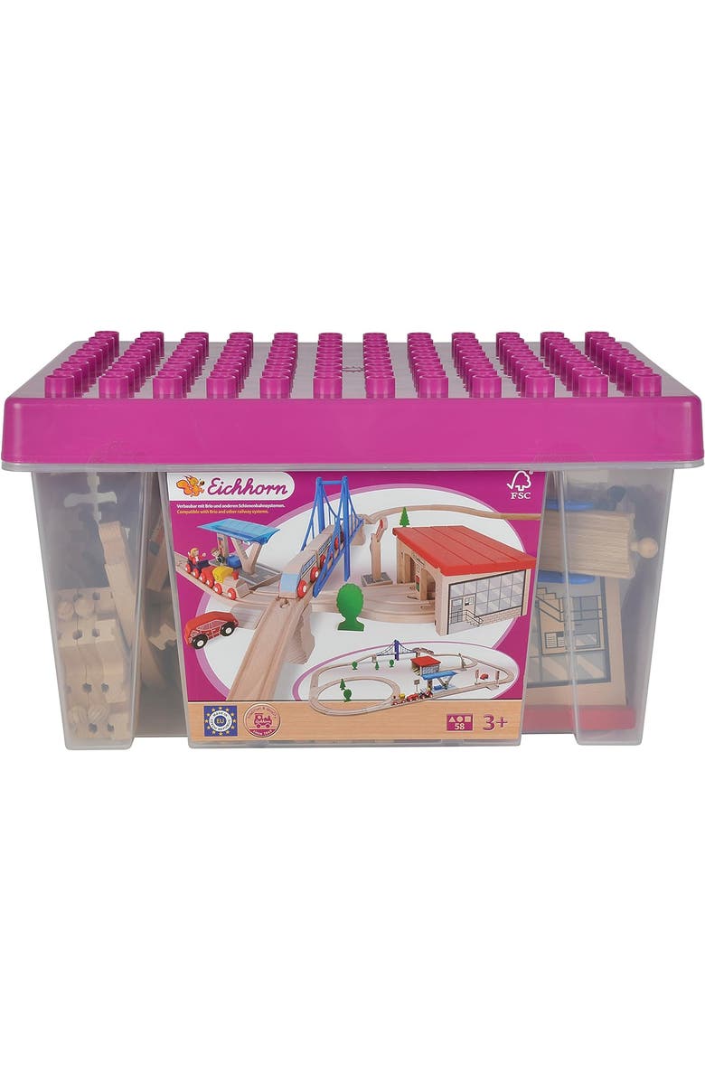 Simba Toys Large Wooden Train Set 58pcs, Alternate, color, Multicolored