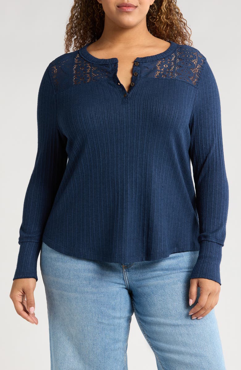 Lucky Brand Lace Yoke Henley, Main, color, 