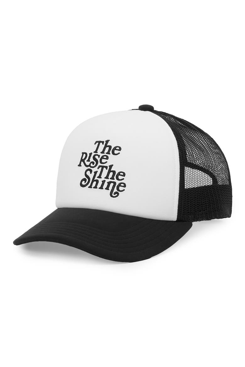 The Rise the Shine Snapback Trucker Hat, Main, color, BLACK