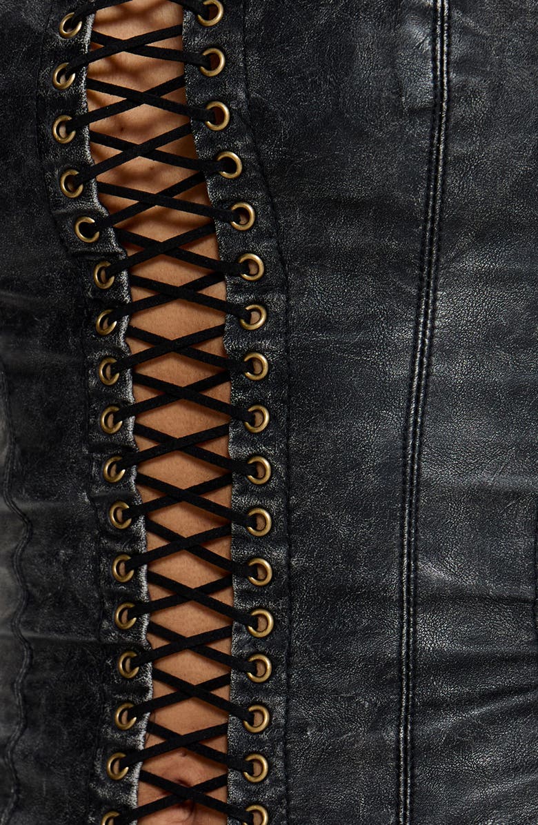 JADED LONDON Halter Lace-Up Crop Faux Leather Corset Top, Alternate, color, Black