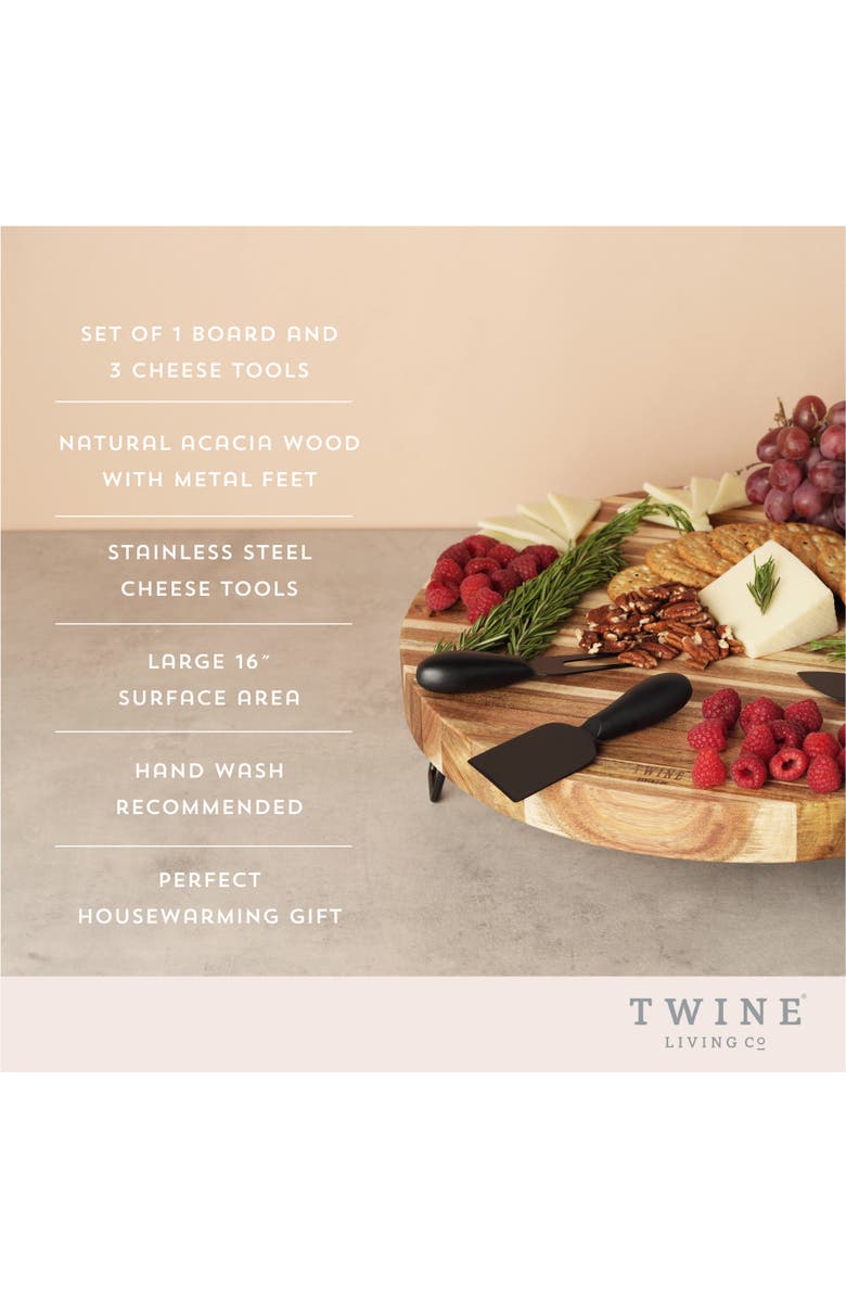 TWINE Acacia Wood Footed Cheese Board and Knife Set, Alternate, color, Wood