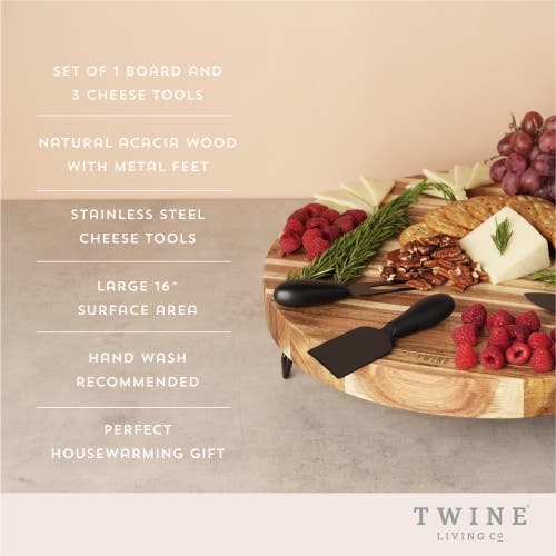 Twine Acacia Wood Footed Cheese Board And Knife Set In Wood