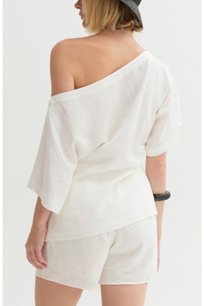 One Shoulder Linen Blend Top, Alternate, color, White