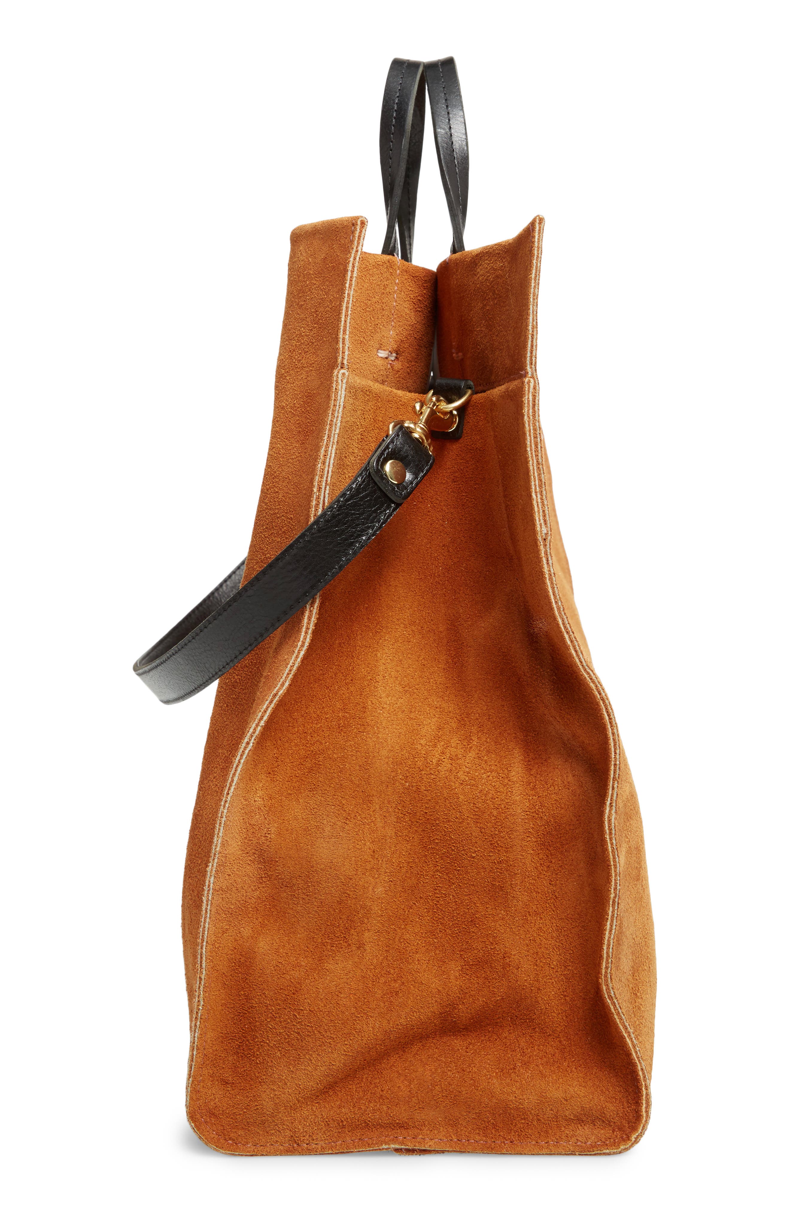 Simple Stripe Suede Tote, Alternate, color, CAMEL SUEDE