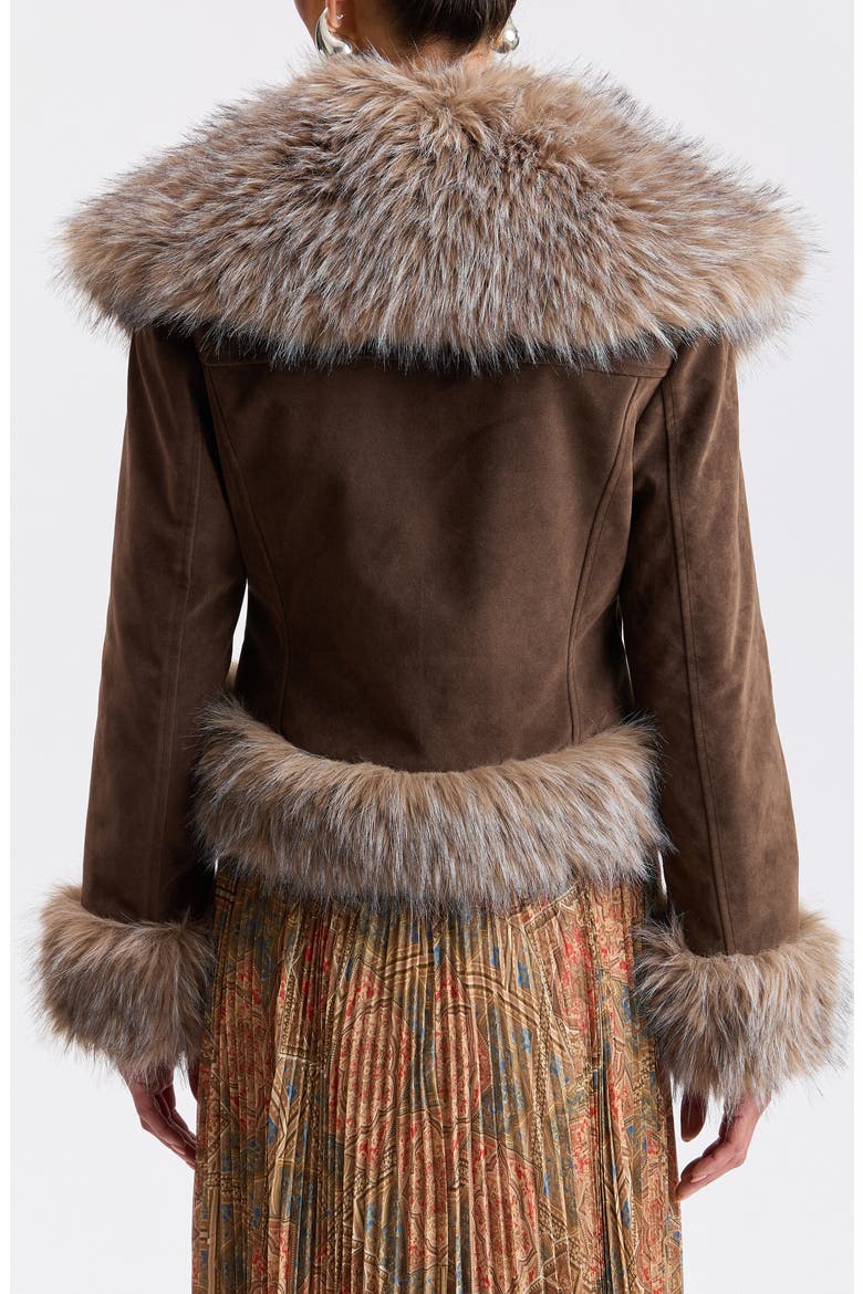 Penny Lane Faux Leather Jacket with Faux Fur Trim, Alternate, color, BROWN - FAWN