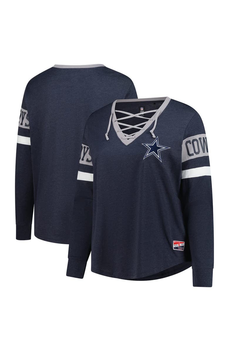 New Era Women's New Era Navy Dallas Cowboys Plus Size Throwback Lace-Up Long Sleeve T-Shirt, Main, color, Navy