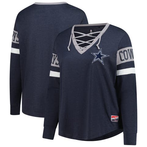 Women
s New Era Navy Dallas Cowboys Plus Size Throwback Lace-Up Long Sleeve T-Shirt