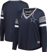 New Era Women's New Era Navy Dallas Cowboys Plus Size Throwback Lace-Up Long Sleeve T-Shirt