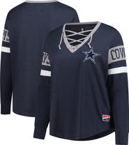 New Era Women's New Era Navy Dallas Cowboys Plus Size Throwback Lace-Up Long Sleeve T-Shirt
