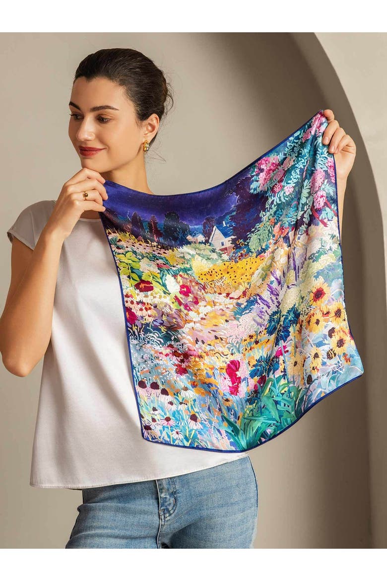 Pure silk colored square scarf, Alternate, color, Dark Purple
