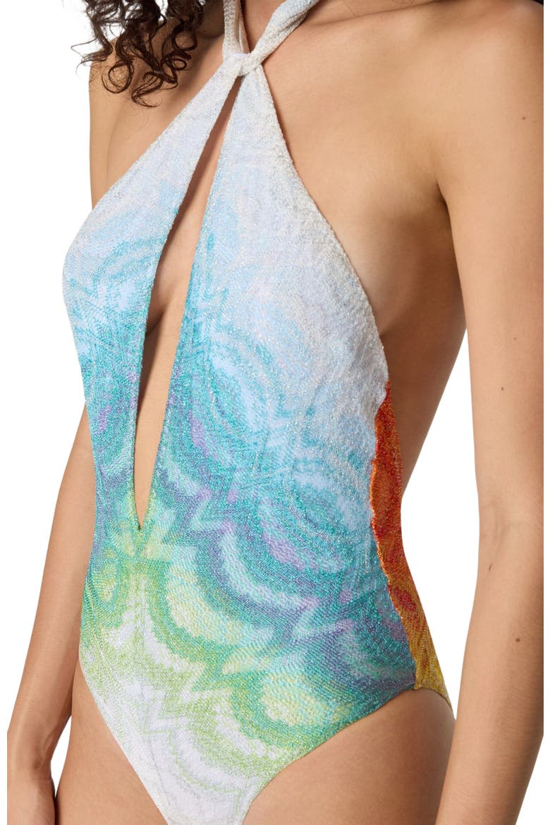 One-piece Swimsuit In Shaded Lamé Viscose With Cut-out Detail, Alternate, color, Multicoloured