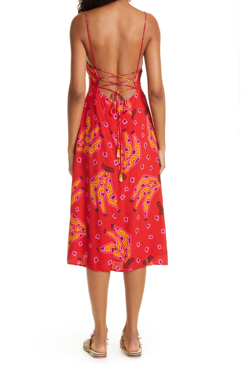 Red Tiki Bananas Tie Back Dress, Alternate, color, RED TIKI BANANA