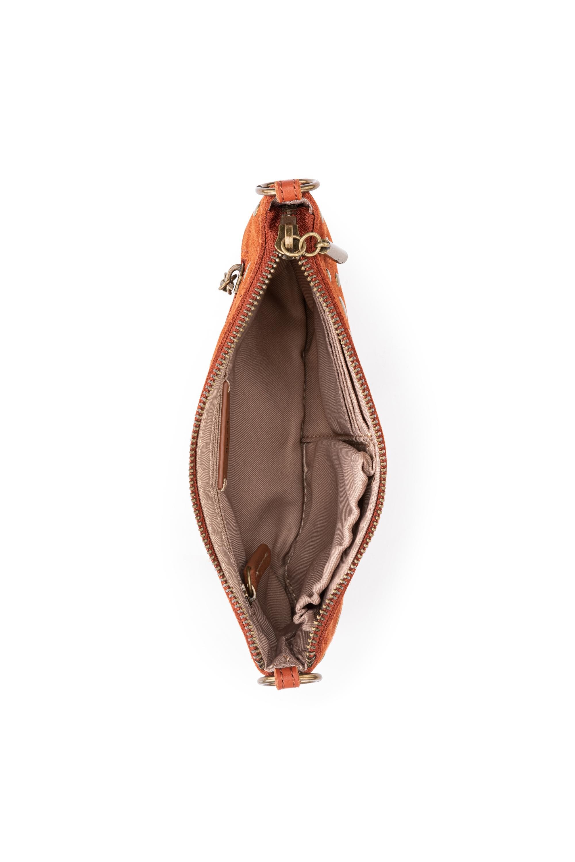 Vita Hand Leather Crossbody Wristlet, Alternate, color, Persimmon Suede Gold Stud