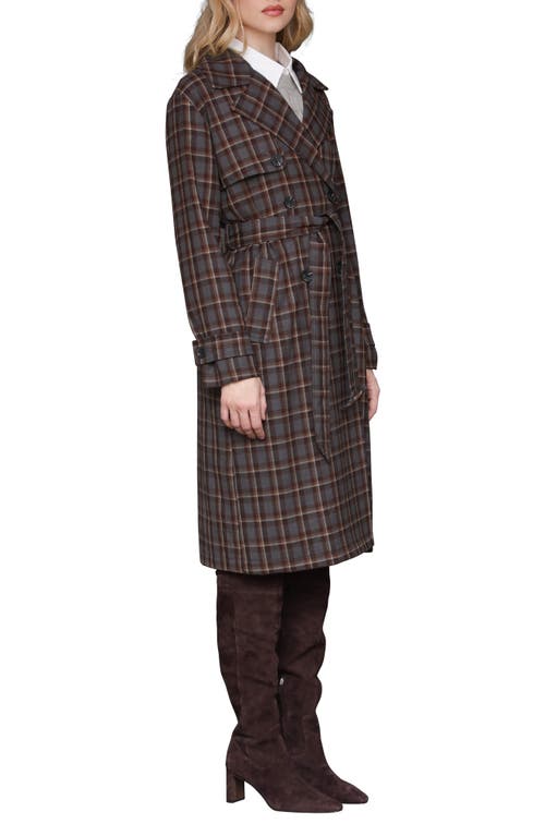 Avec Les Filles Plaid Button Back Belted Trench Coat In Brown