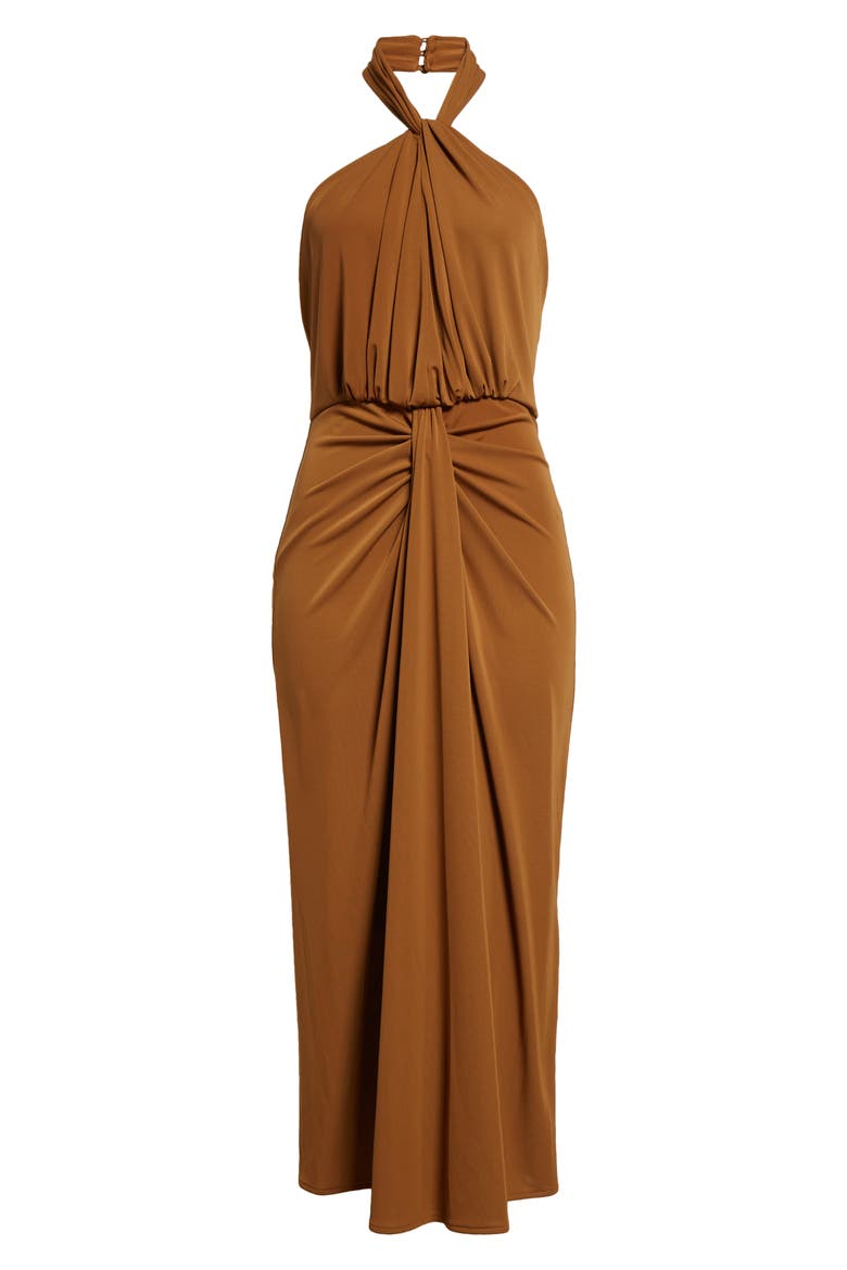 kaily twist halter midi dress Cinq Sept Kaily Twist Halter Midi Dress - Starfruit - 40% Off