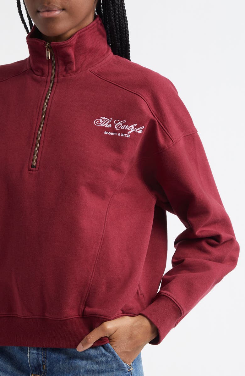 Sporty & Rich x The Carlyle Embroidered Quarter Zip Sweatshirt, Alternate, color, 