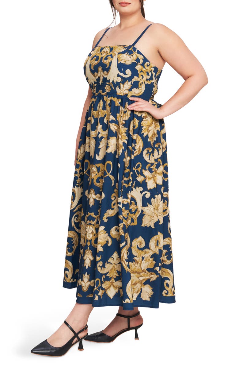 FLYING TOMATO Baroque Tiered Maxi Dress, Alternate, color, Blue