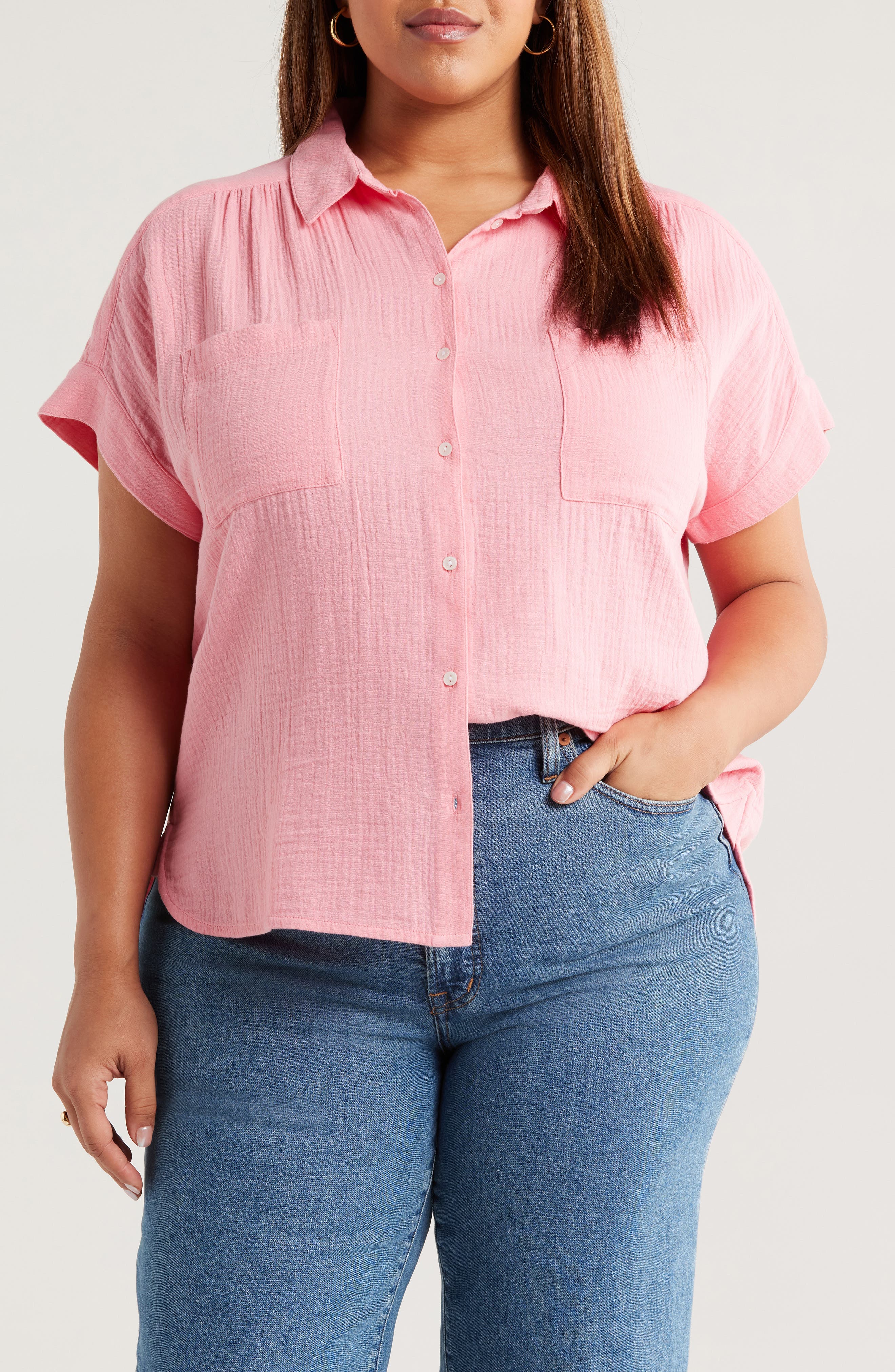 Caslon® Cotton Gauze Button-Up Shirt