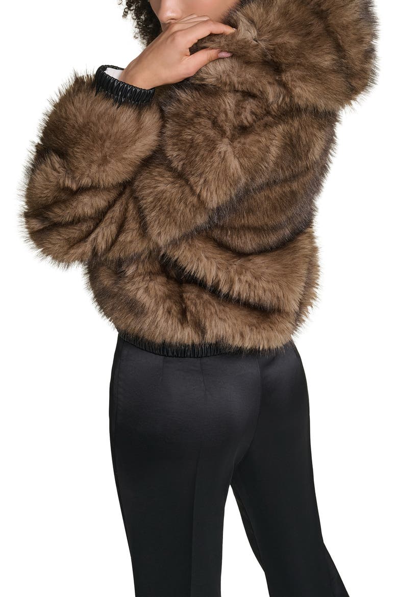 Hooded Grooved Faux Fur Jacket, Alternate, color, BROWN MULTI