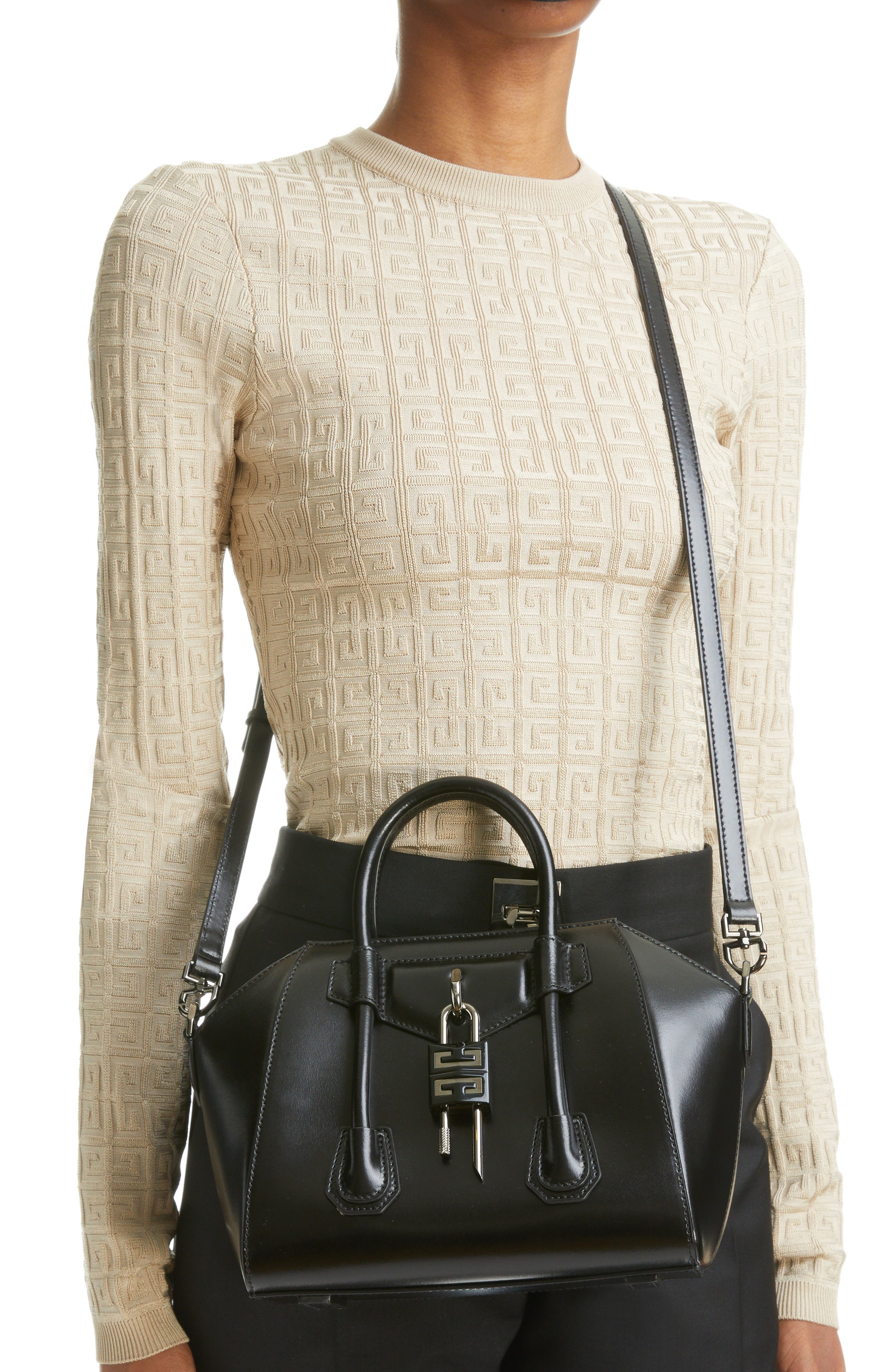 Givenchy Mini Antigona Lock Leather Satchel, Alternate, color, 