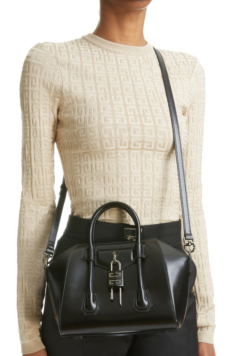 Givenchy Mini Antigona Lock Leather Satchel, Alternate, color,