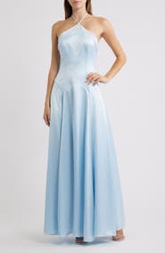 HOUSE OF CB Avelina Halter Neck Godet Satin Maxi Gown