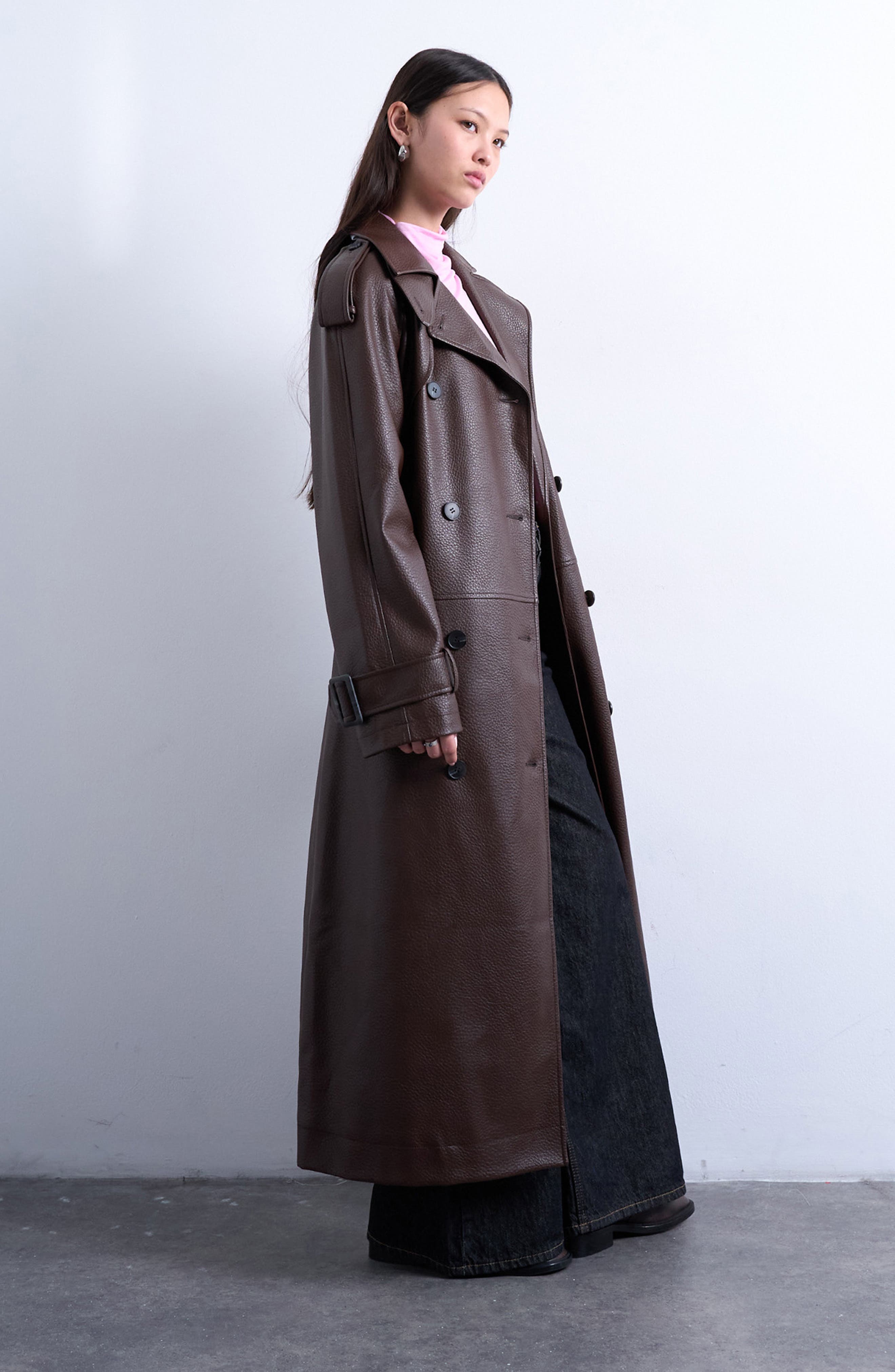 Topshop Pebble Faux Leather Trench Coat