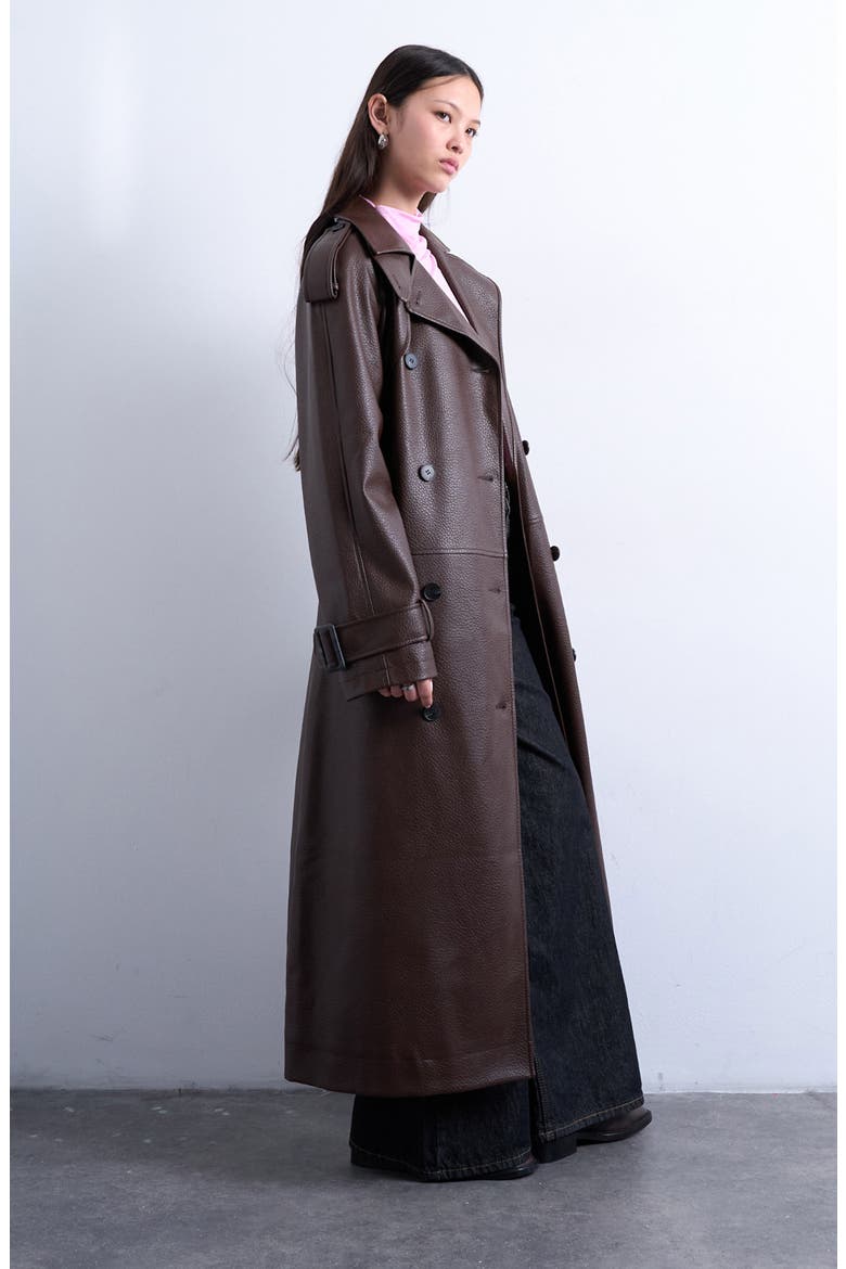 Pebble Faux Leather Trench Coat, Main, color, BROWN