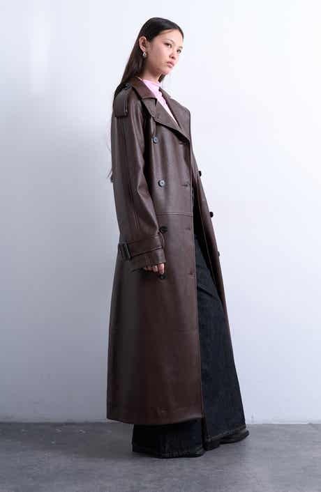 Topshop Pebble Faux Leather Trench Coat