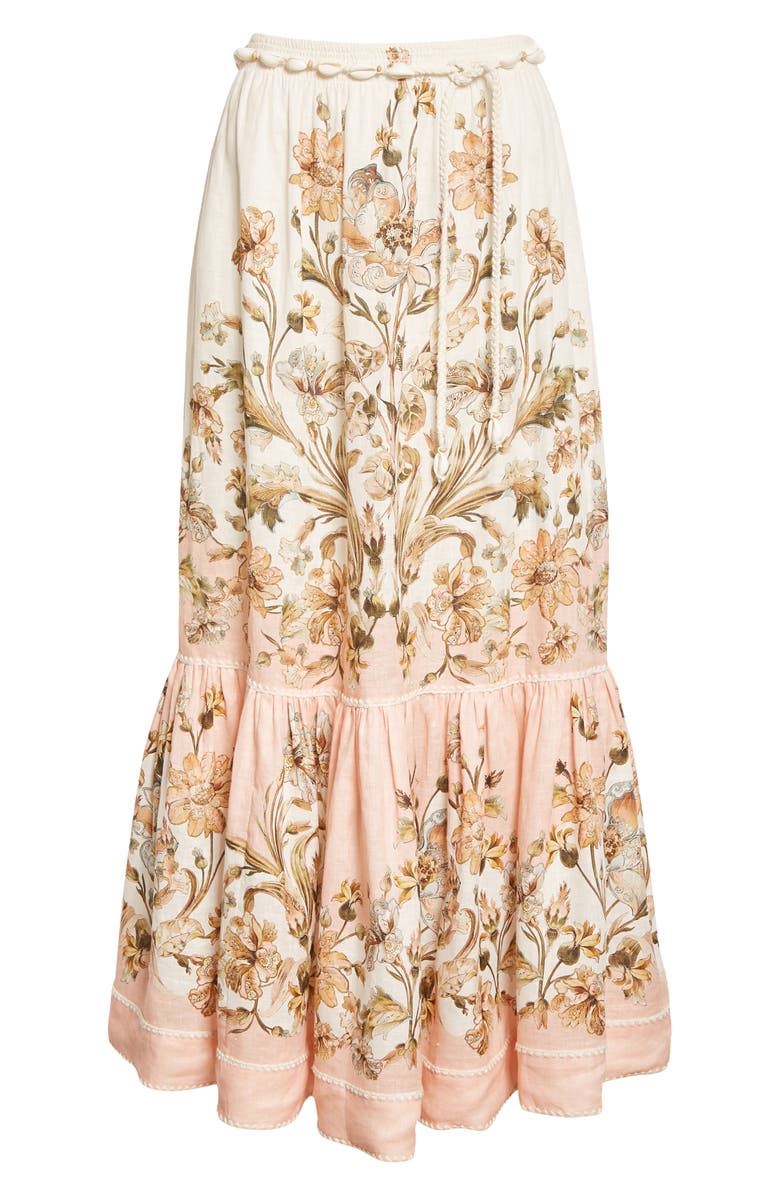 Zimmermann Chintz Floral Tiered Linen Skirt, Alternate, color,