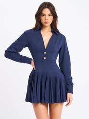 Miss Circle Valarie Denim Style Pleated Mini Dress
