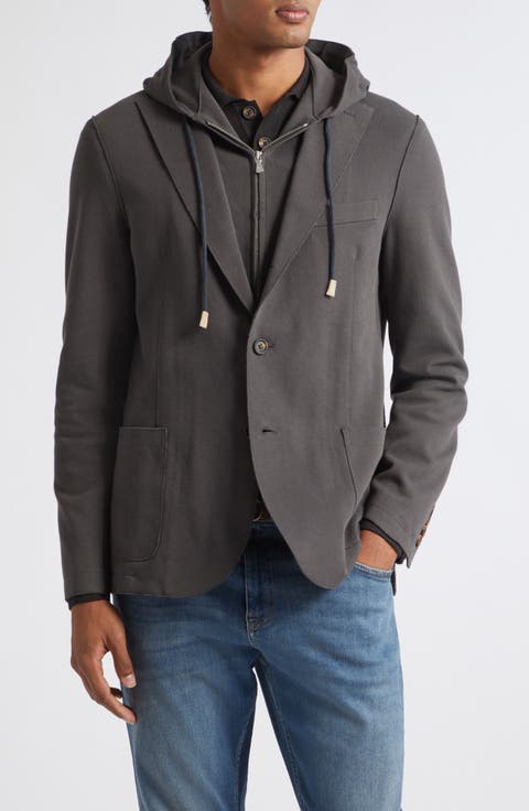Slim Fit Piqué Sport Coat with Removable, Hooded Bib