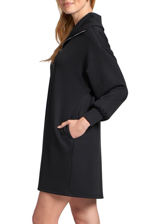 Apny Half Zip Long Sleeve Sweatshirt Dress In Black