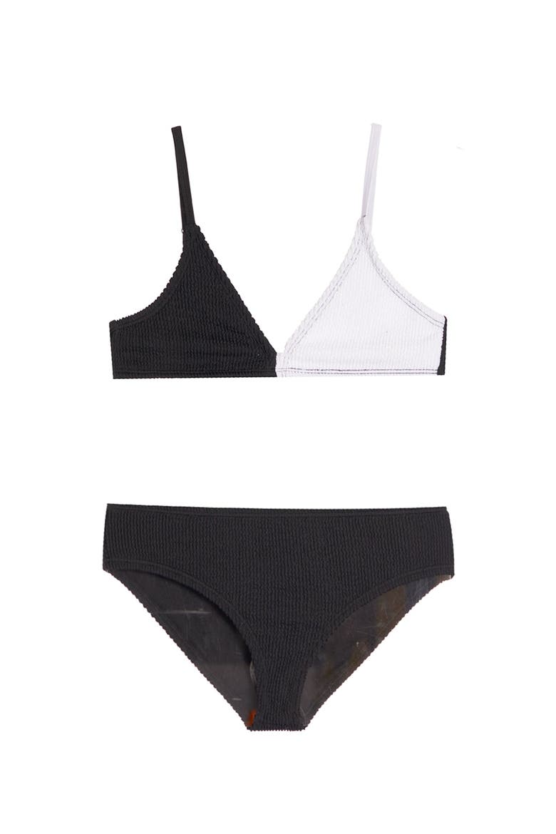 Crinkle Triangle Bikini Swimsuit, Alternate, color, Black and White