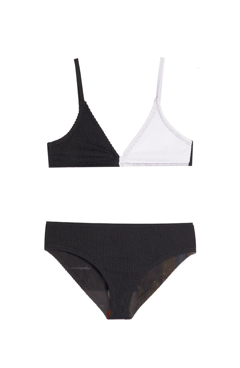 Limeapple Crinkle Triangle Bikini Swimsuit, Alternate, color, Black And White