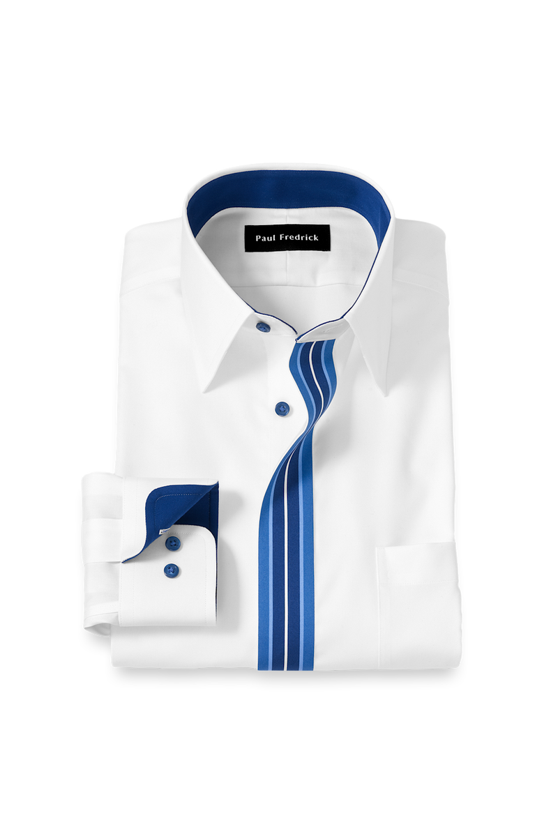Paul Fredrick Non Iron Point Collar Dress Shirt with Striped Trim, Main, color, White