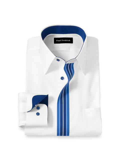 Non Iron Point Collar Dress Shirt with Striped Trim