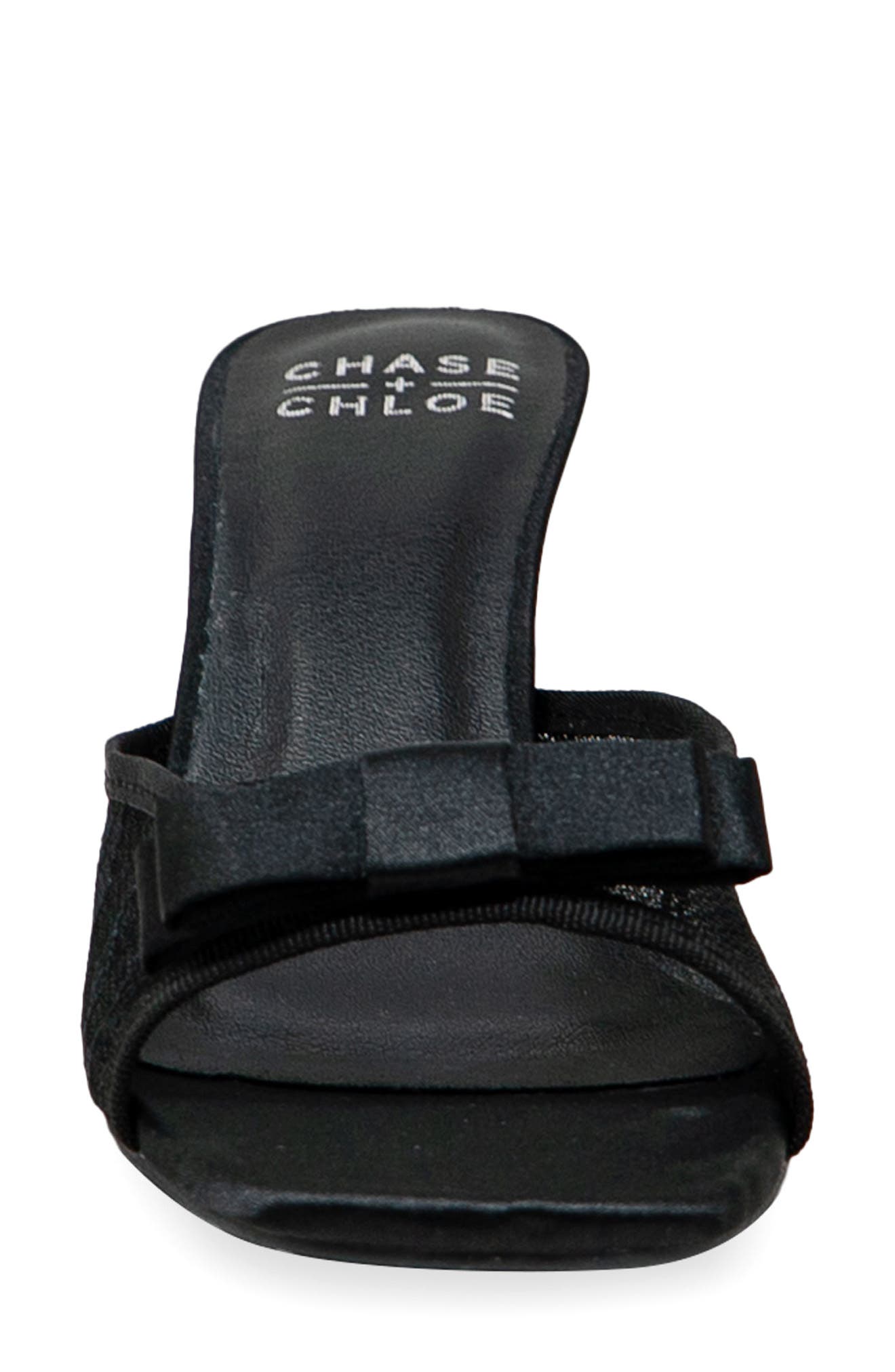 CHASE AND CHLOE Jabari Satin Bow Lace Sandal, Alternate, color, Black Satin