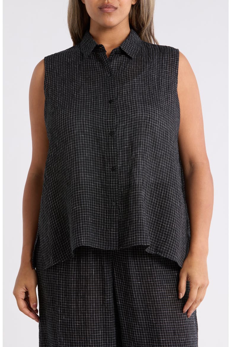 Grid Sleeveless Button-Up Shirt, Alternate, color, BLACK/ WHITE
