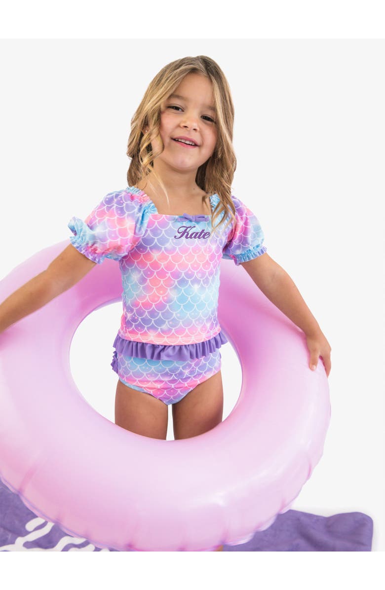 RuffleButts UPF50+ Puff Sleeve Ruffle Tankini 2-Piece Swimsuit, Alternate, color, Shimmer Mermaid Tale